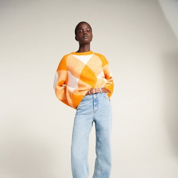 Orange Argyle Knit Sweater | Zara - Picture 4 of 5